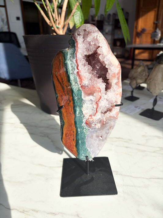 Pink Amethyst/Jasper Combo on Custom Stand