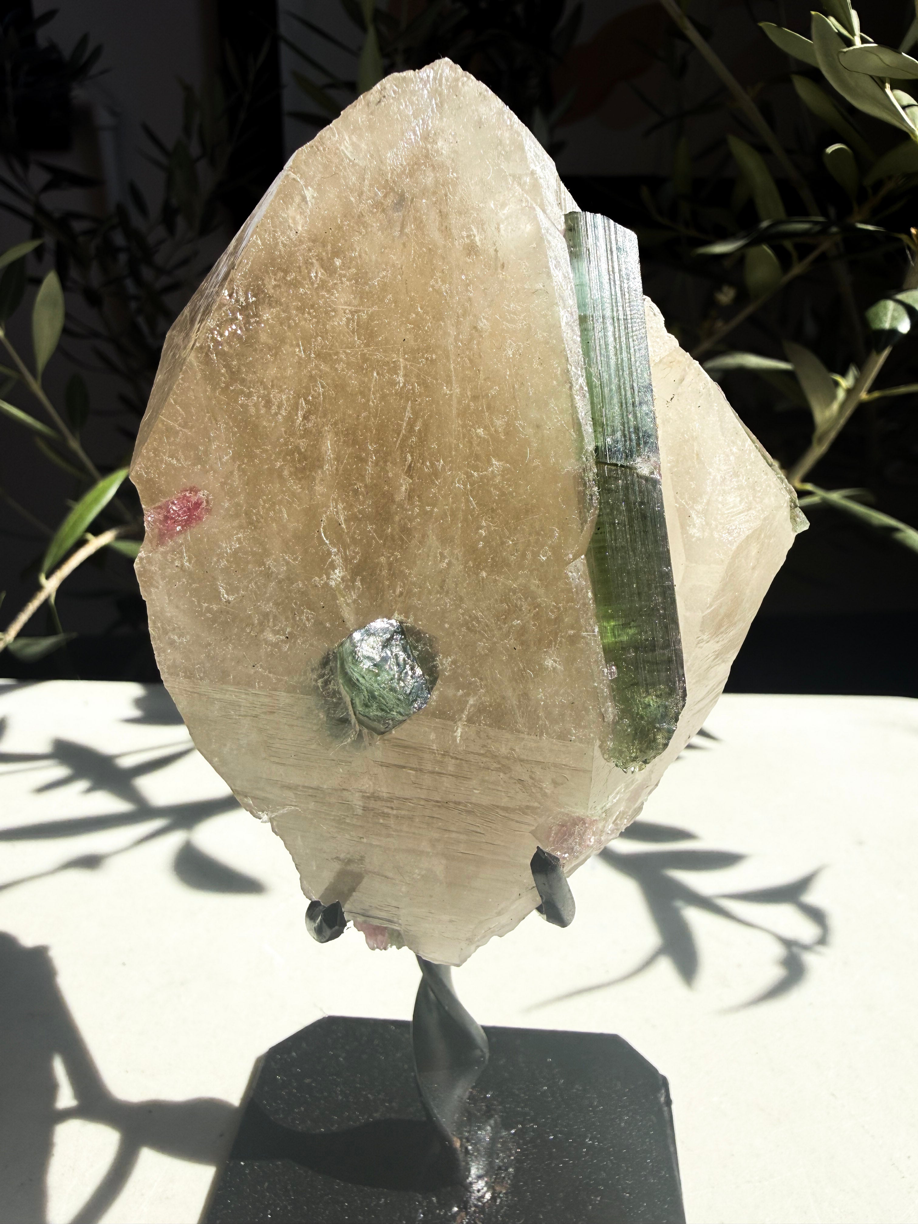 close up of natural citrine matrix with blue tourmaline