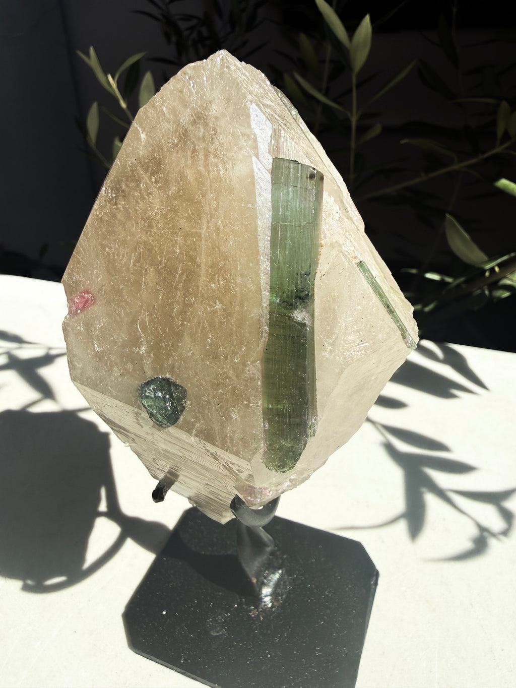 close up of natural citrine matrix with blue tourmaline