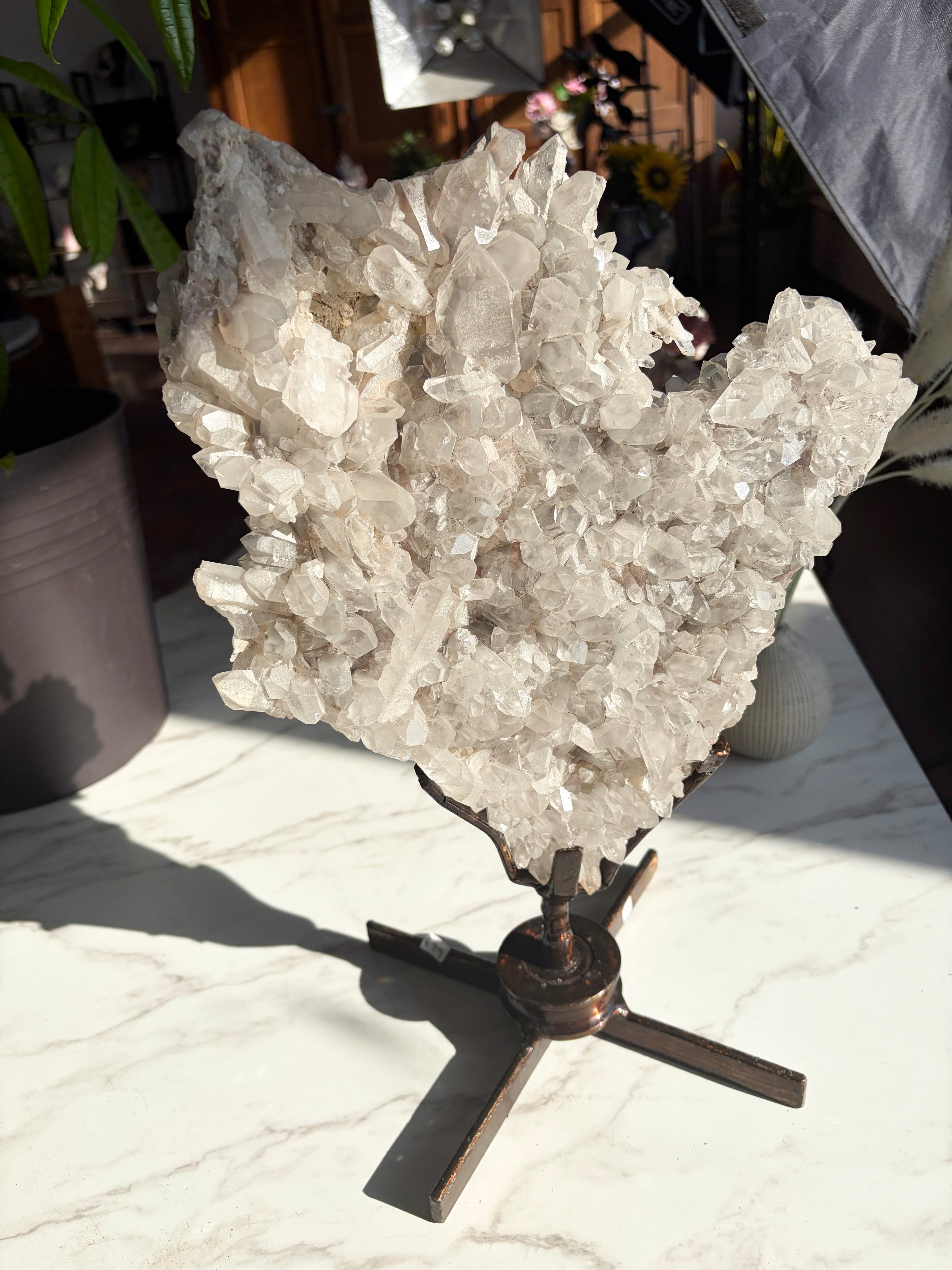 double sided quartz specimen on a custom rotating stand