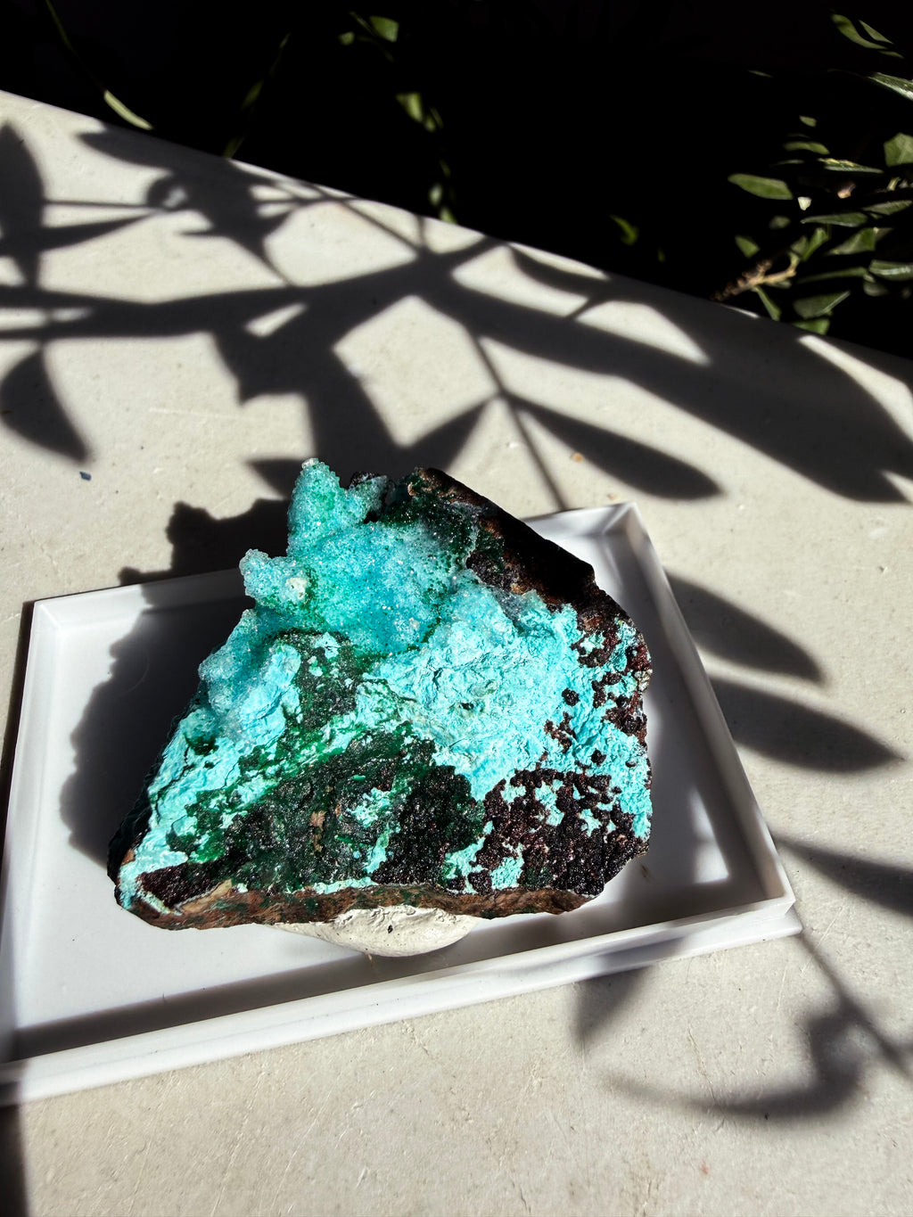 Chrysocolla, Barite, Quartz and Malachite in display box