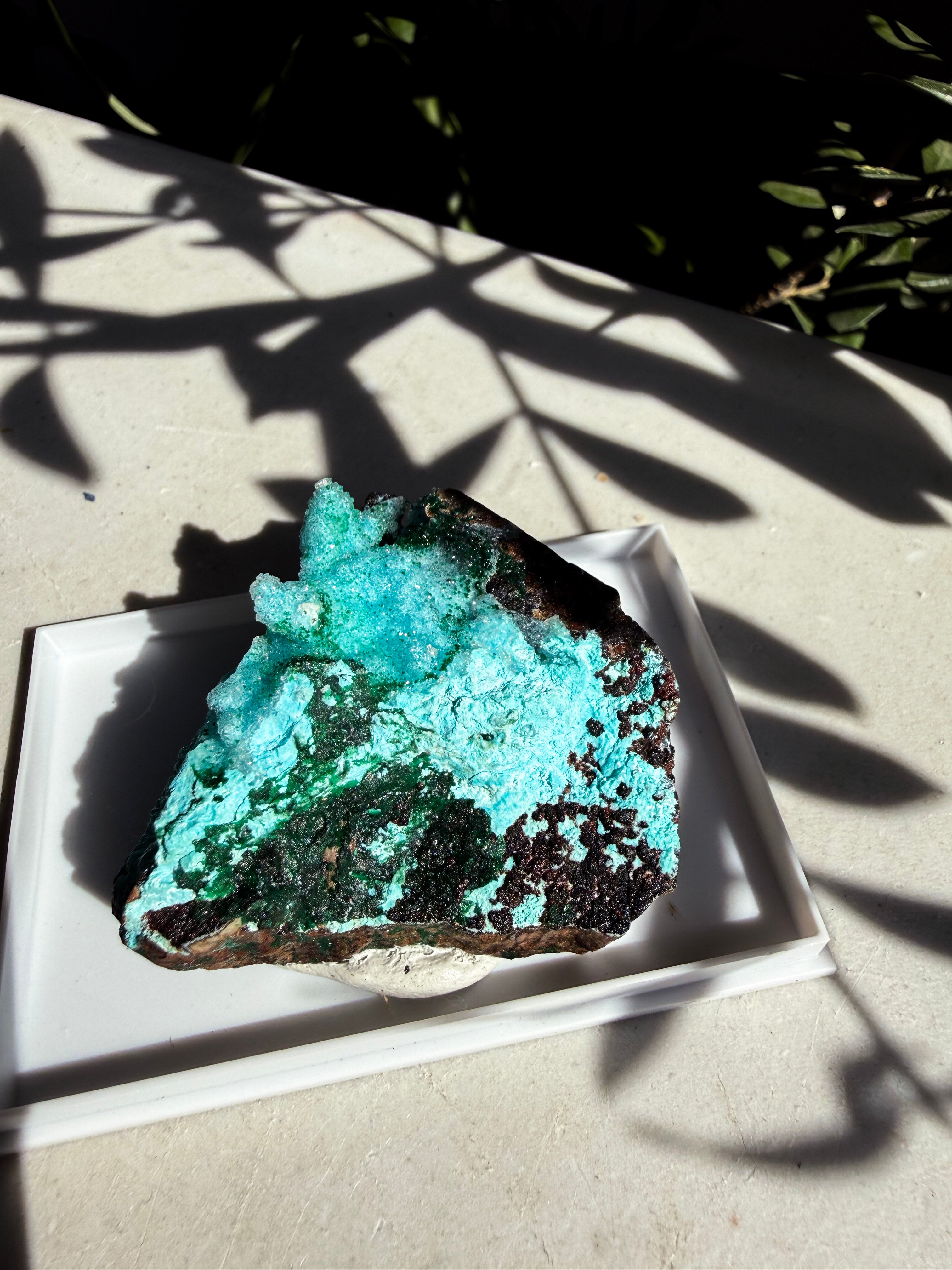 Chrysocolla, Barite, Quartz and Malachite in display box