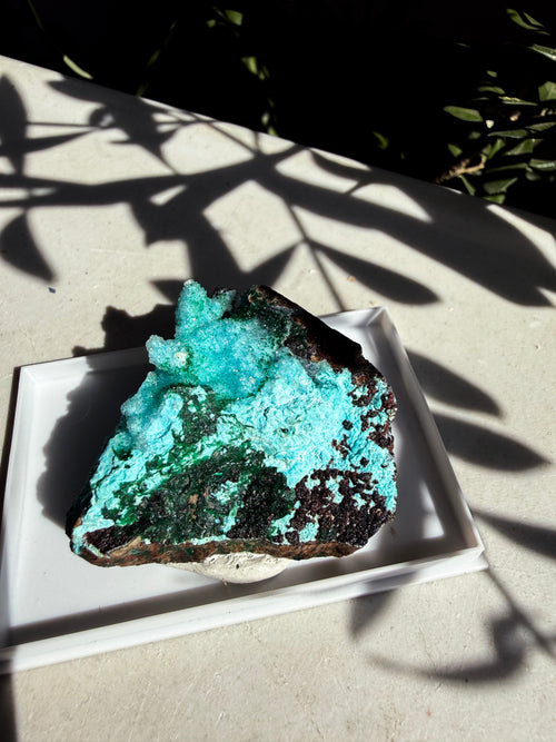 Chrysocolla, Barite, Quartz and Malachite in display box