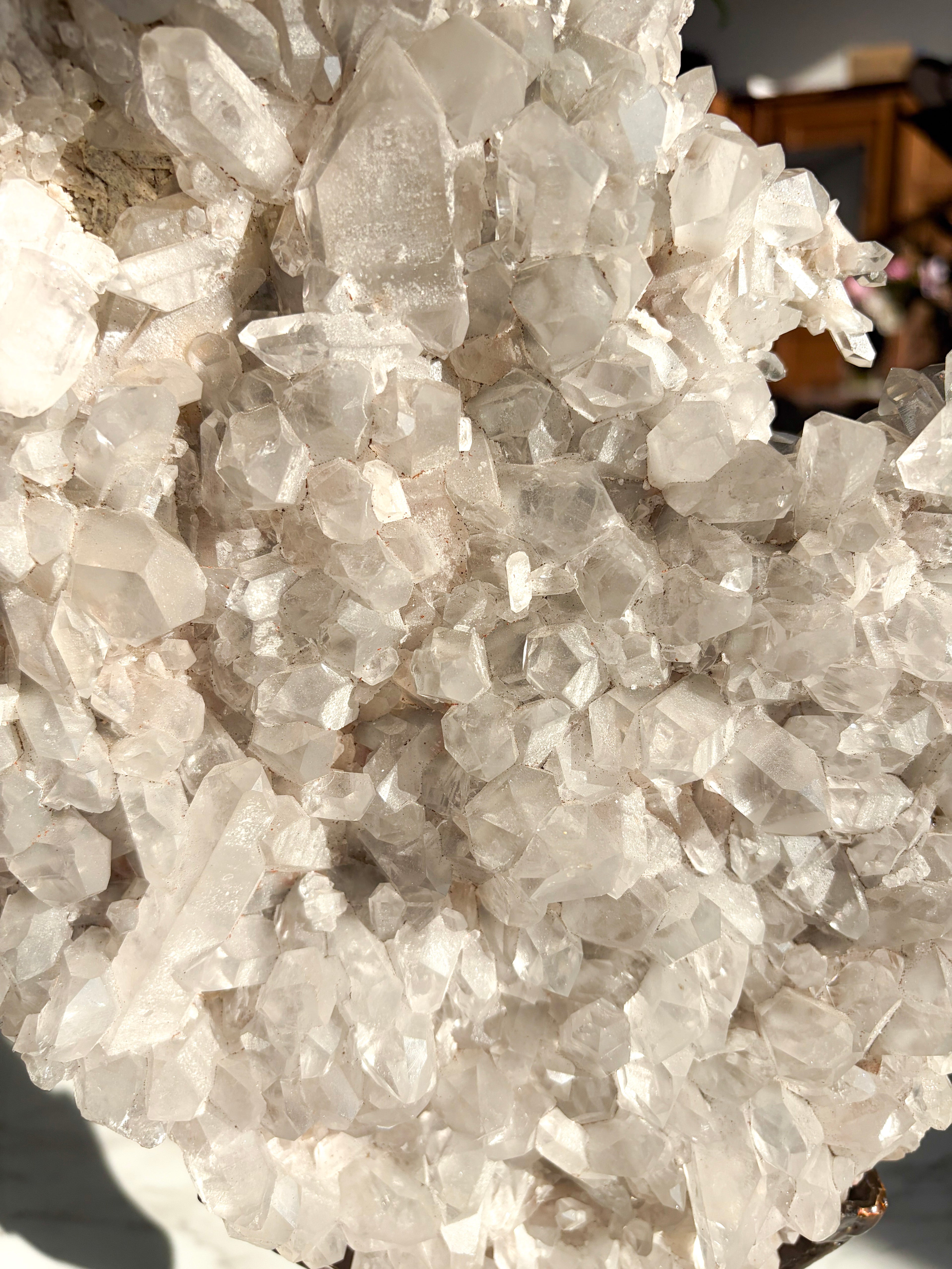 close up of cluster quartz specimen