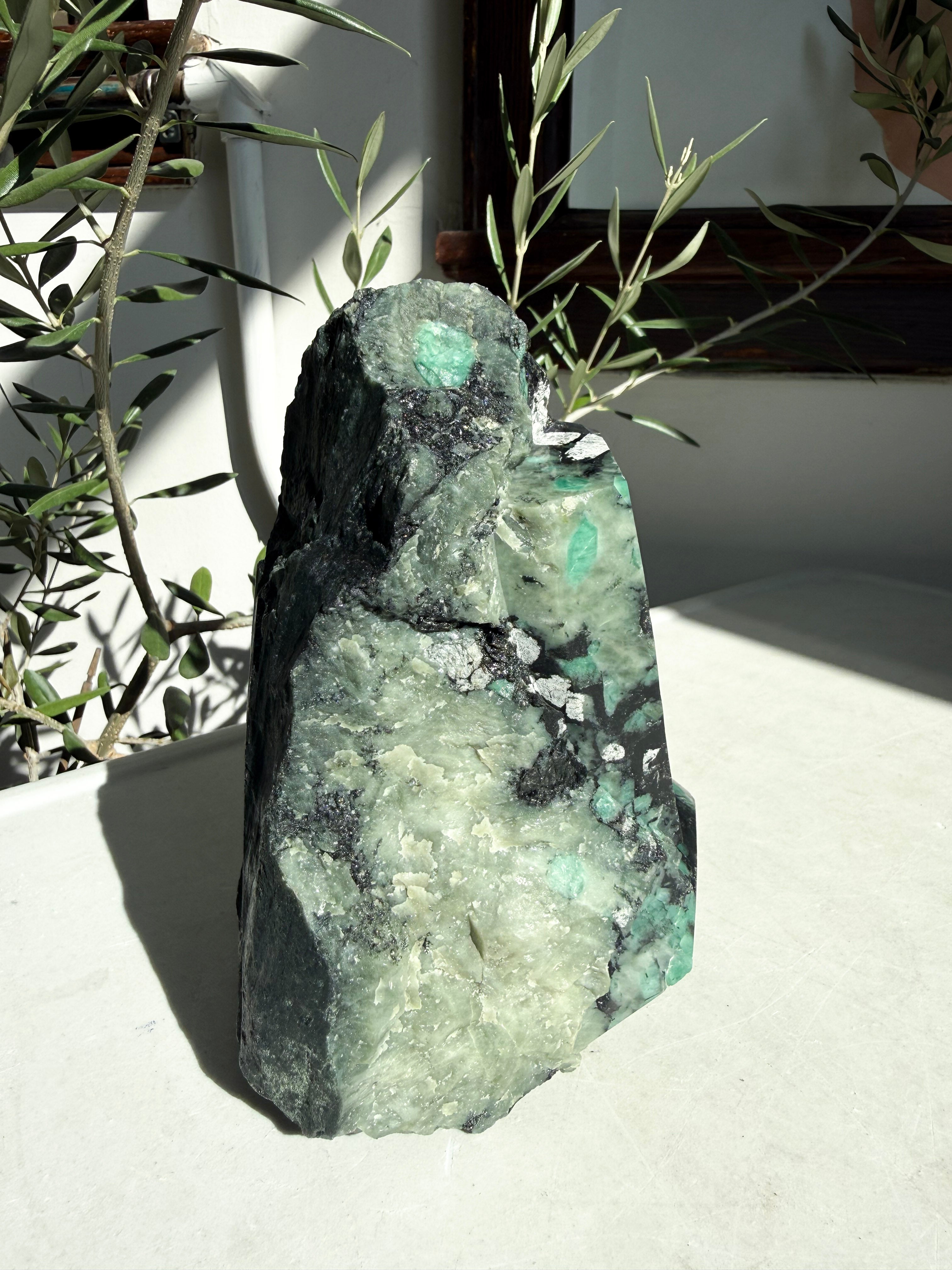 Large green emerald freeform 