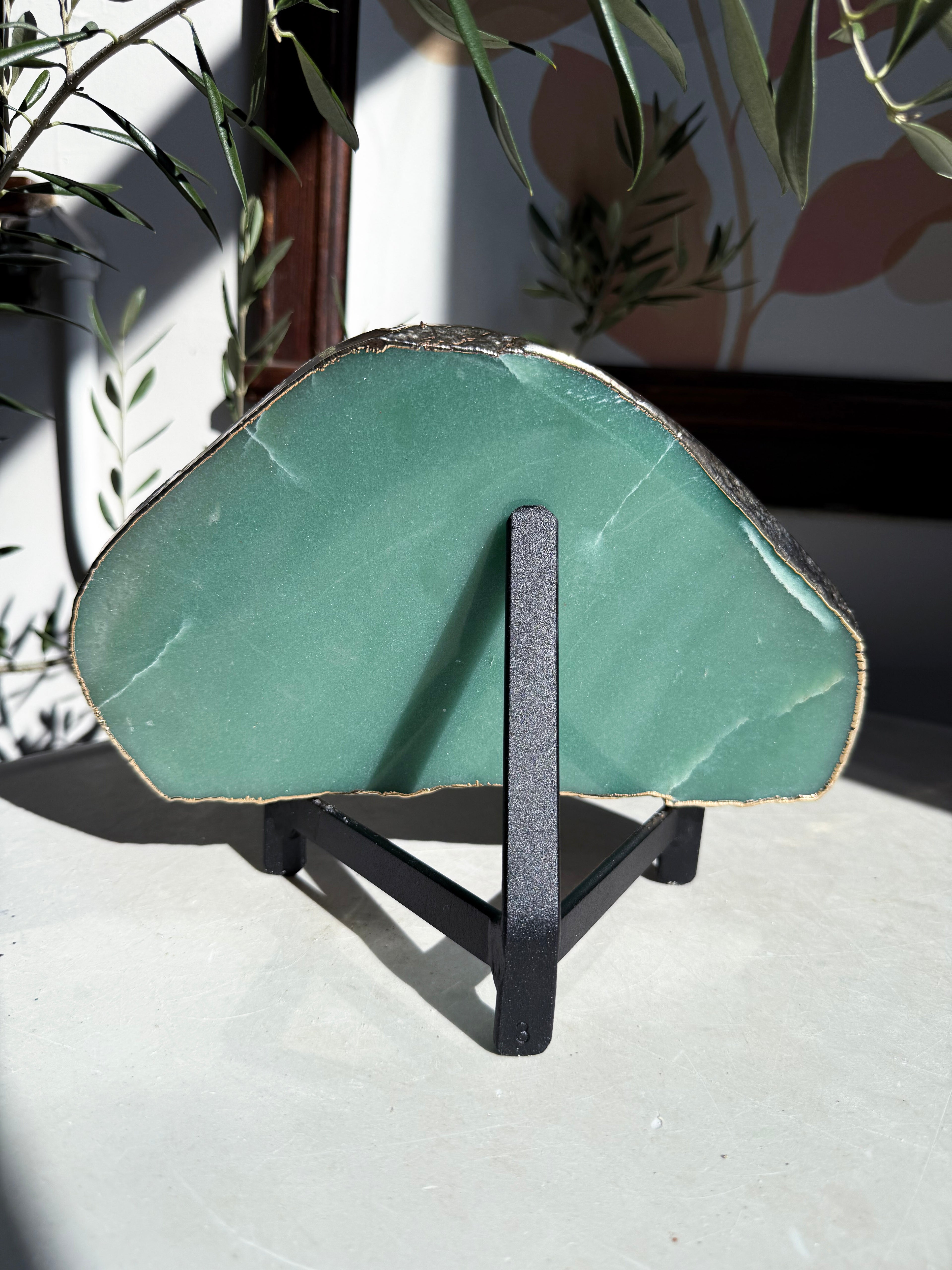 gold-plated Green Adventurine on iron stand