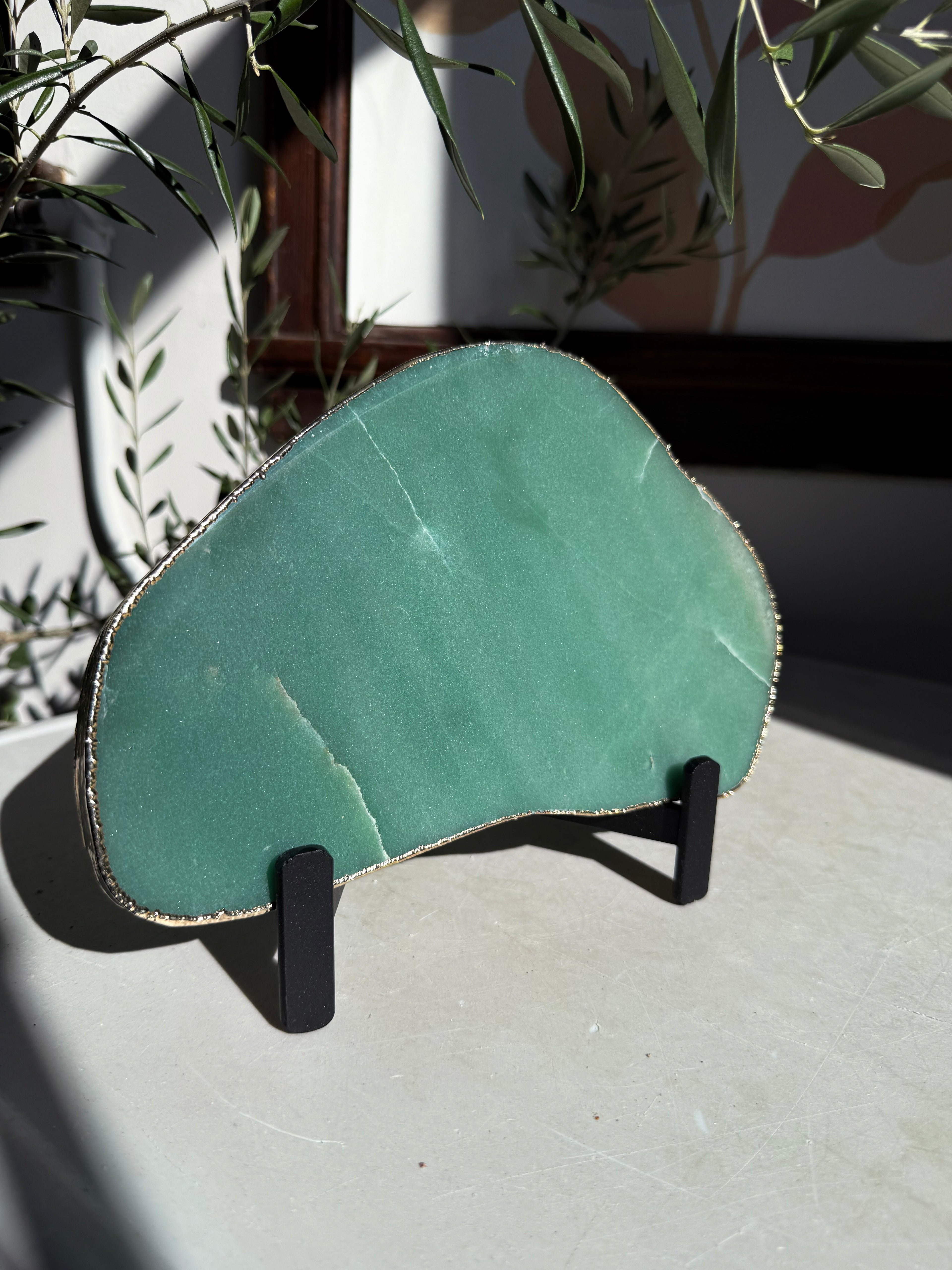 polished Green Adventurine on iron stand