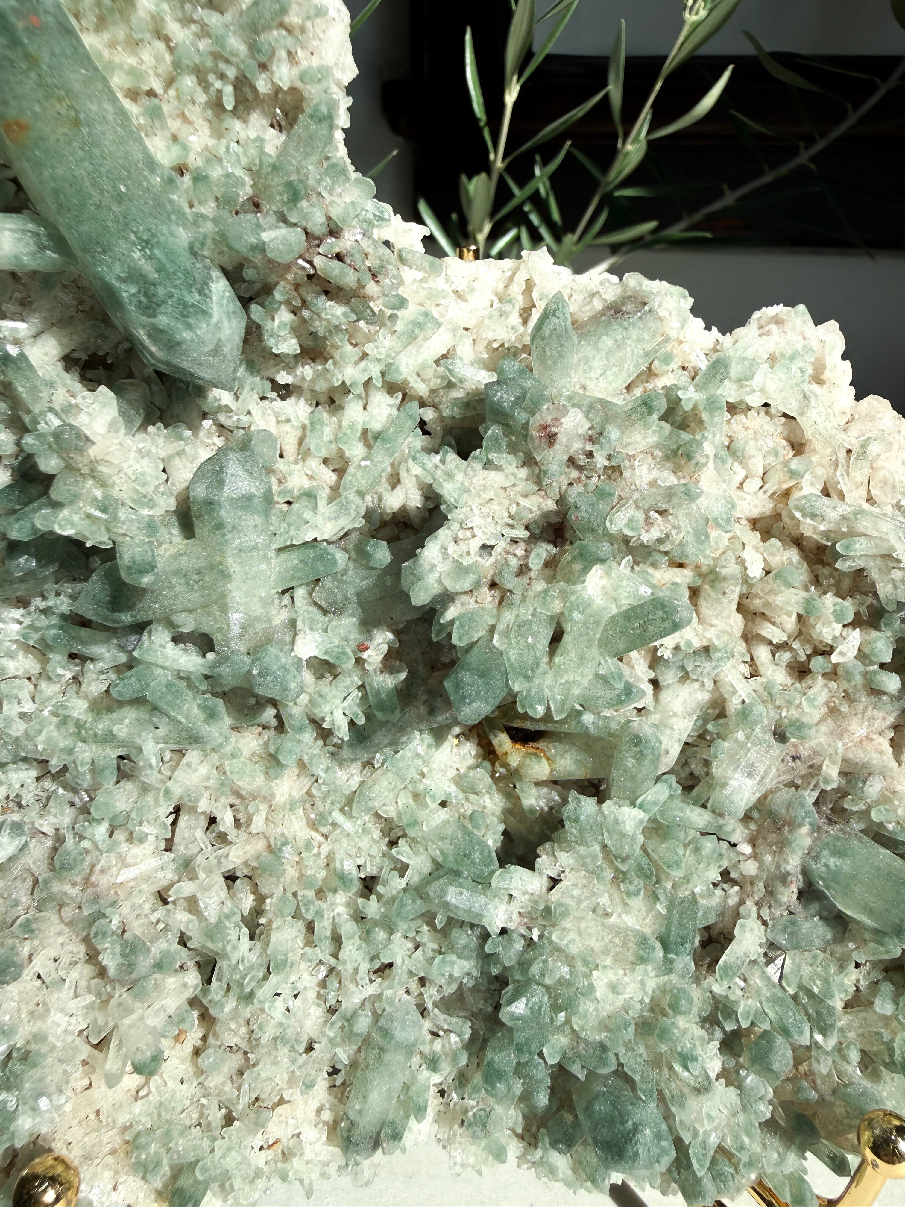 close up of green chlorite an quartz cluster