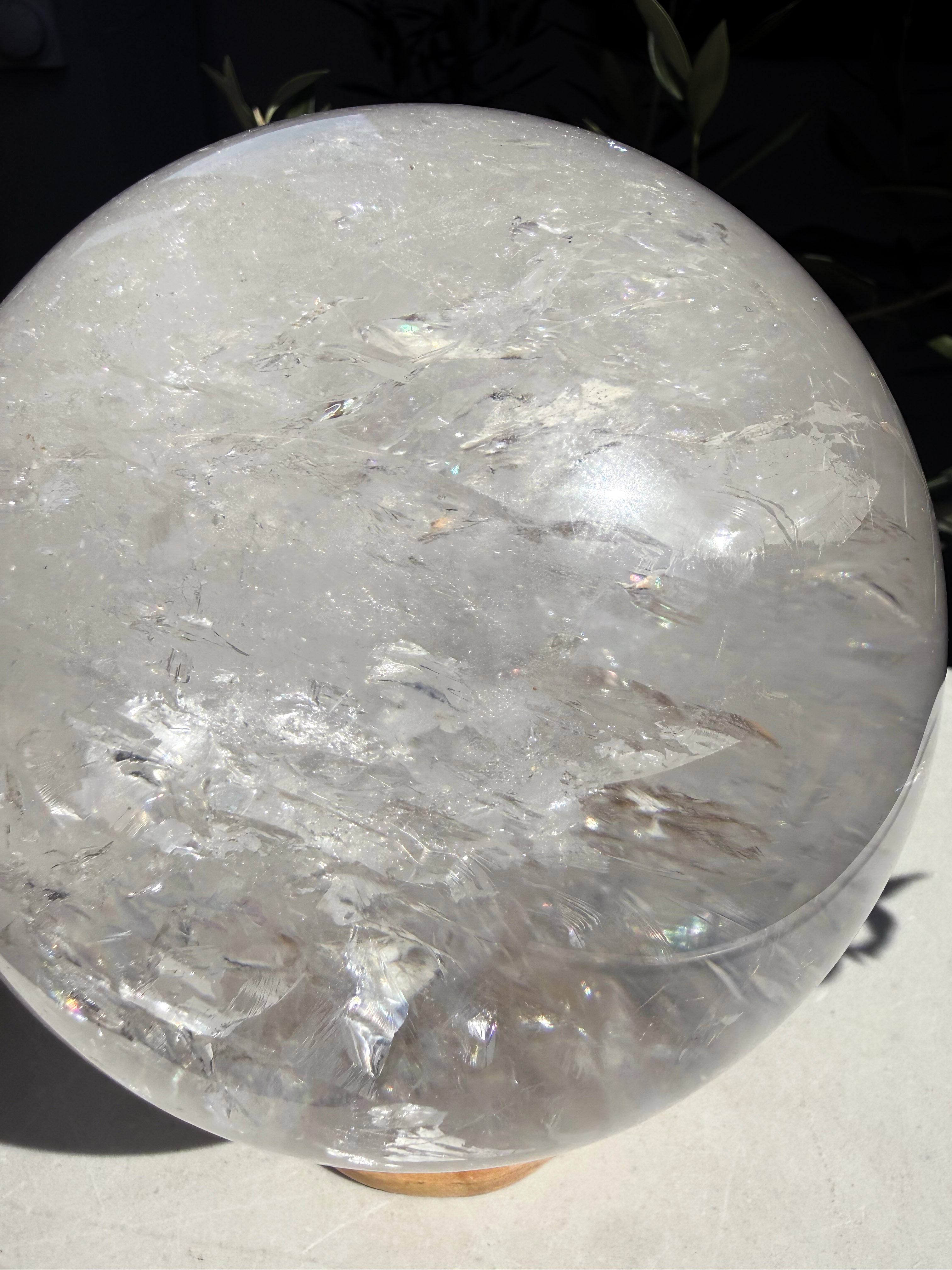 closeup of Lemurian Quartz sphere crystal