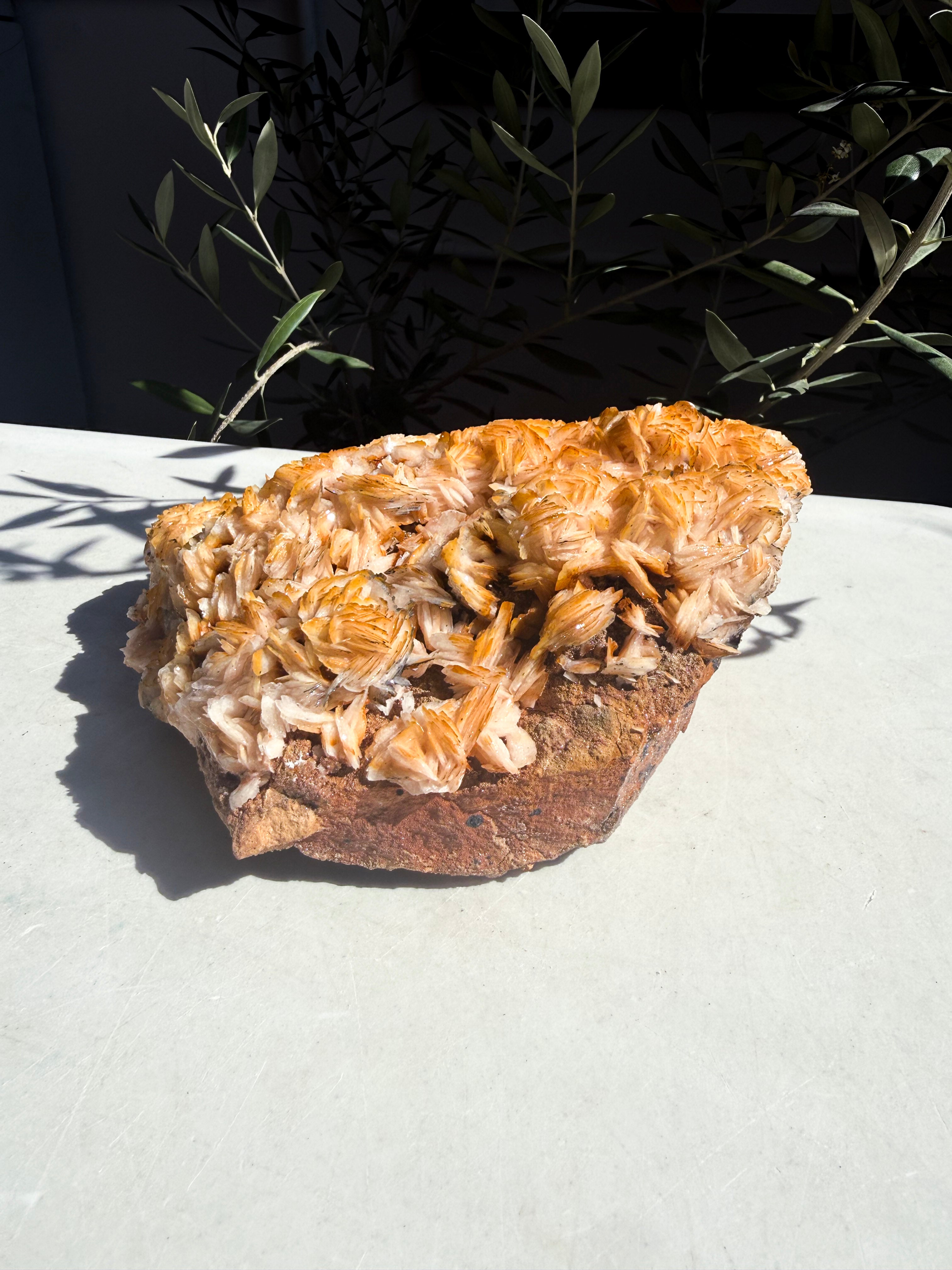 profile of orange barite sprinkled with vanadinite