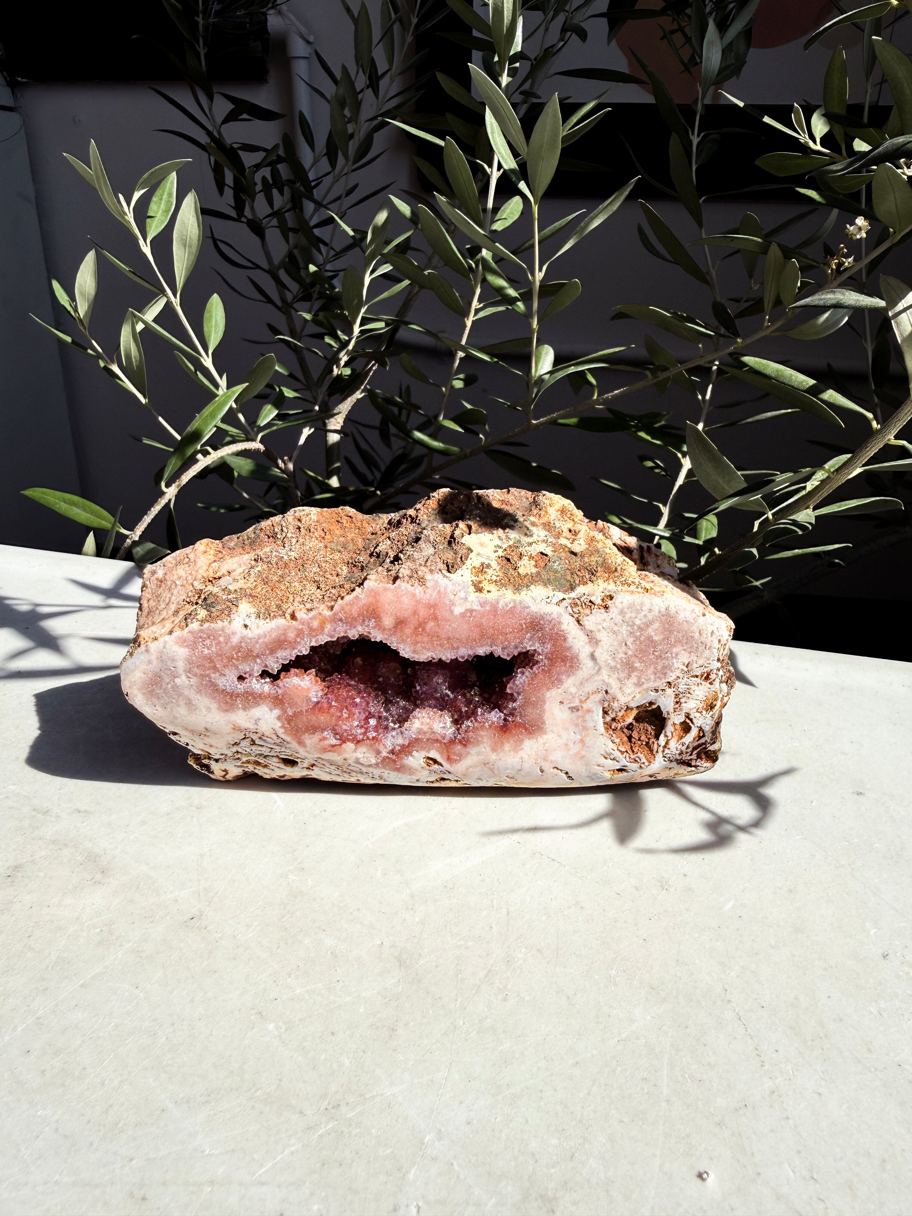 Pink Amethyst Freeform druzy center on white counter