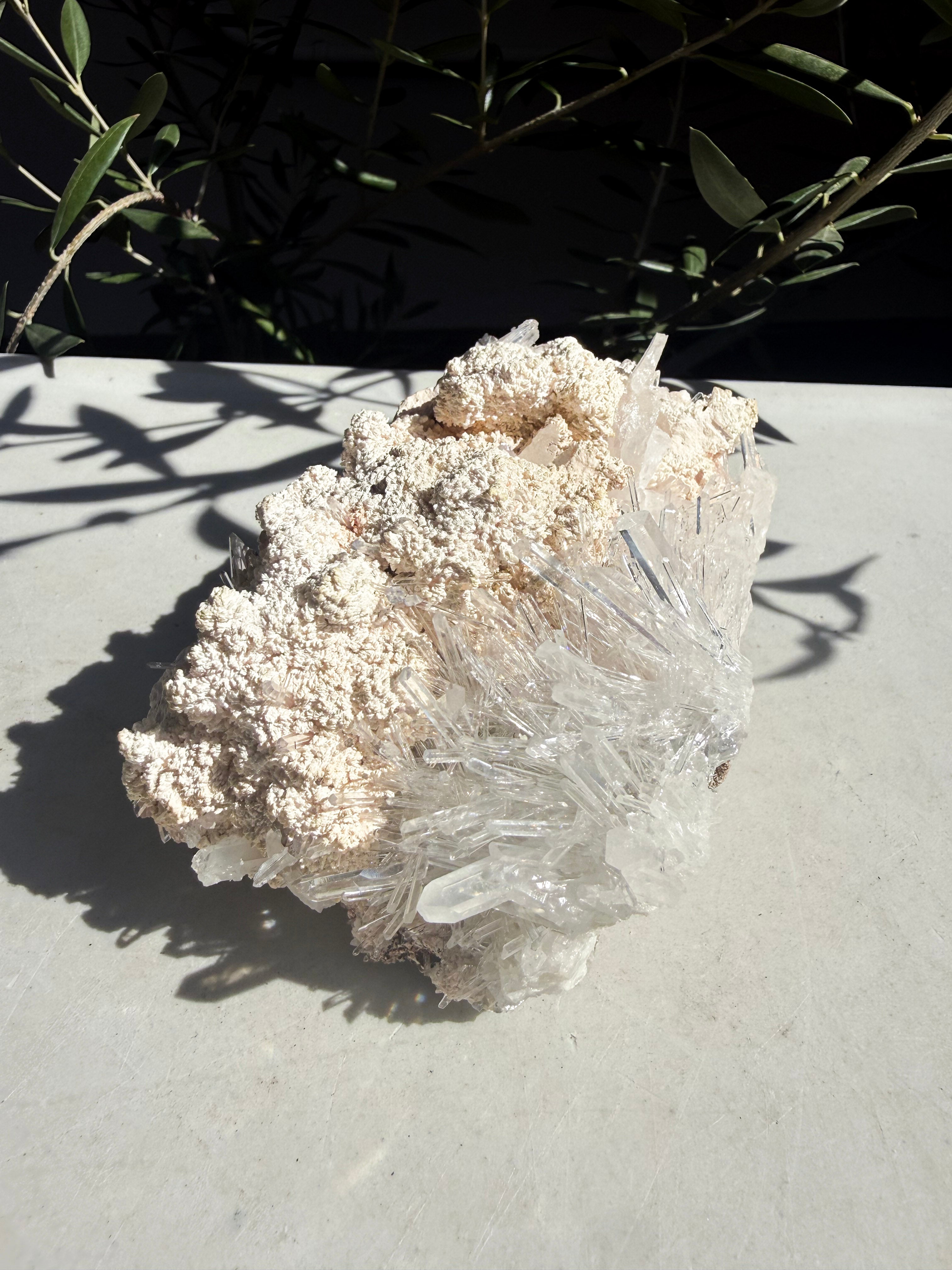needle quartz specimen with calcite