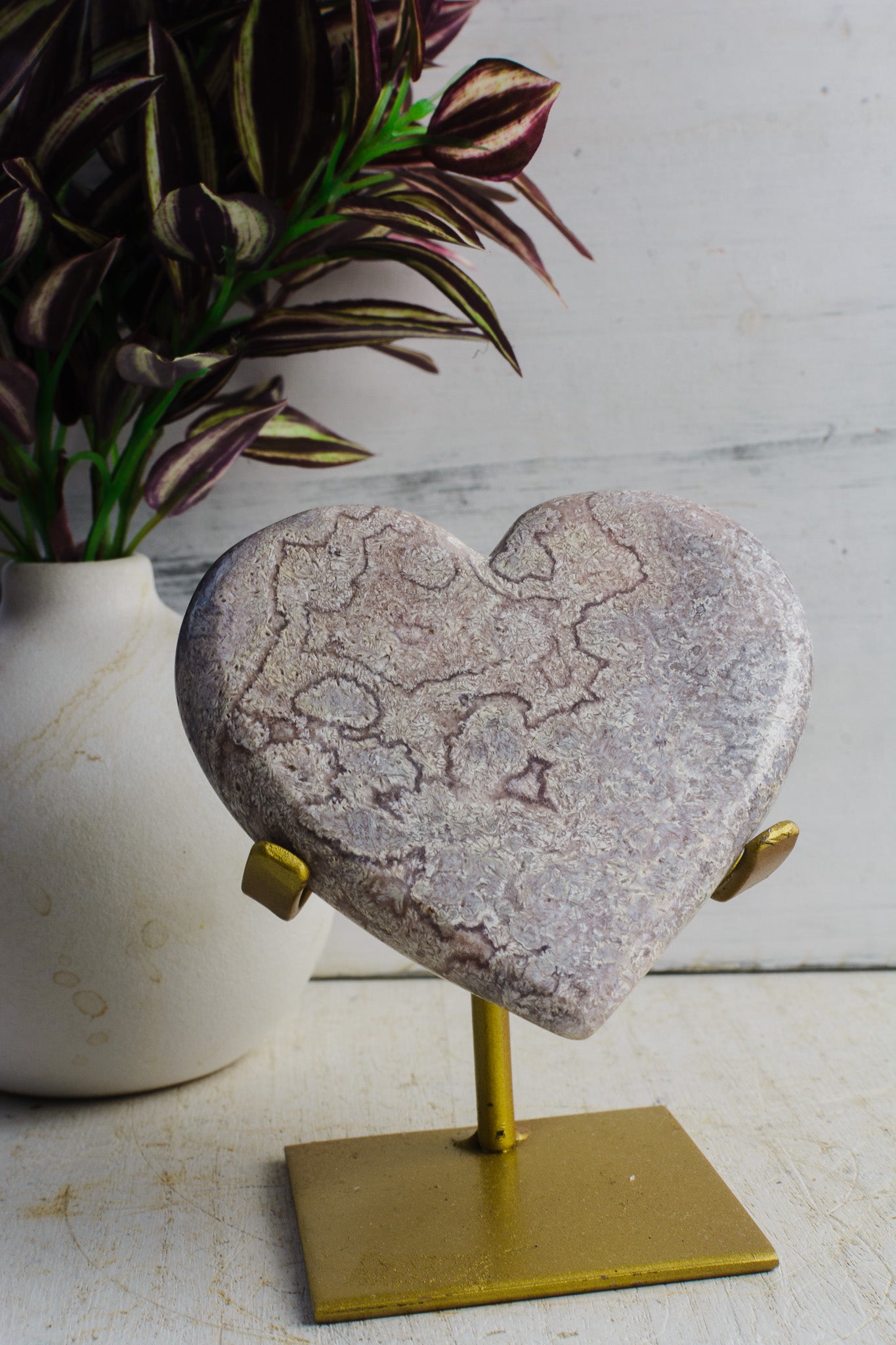 Pink Amethyst Heart on Custom Stand