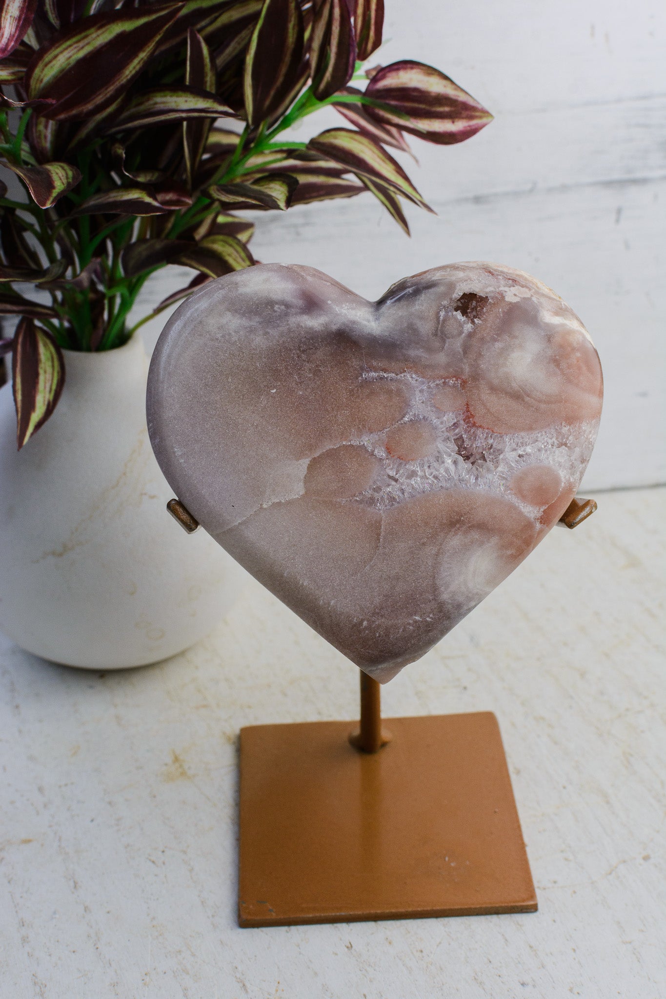 Pink Amethyst Heart on Custom Stand