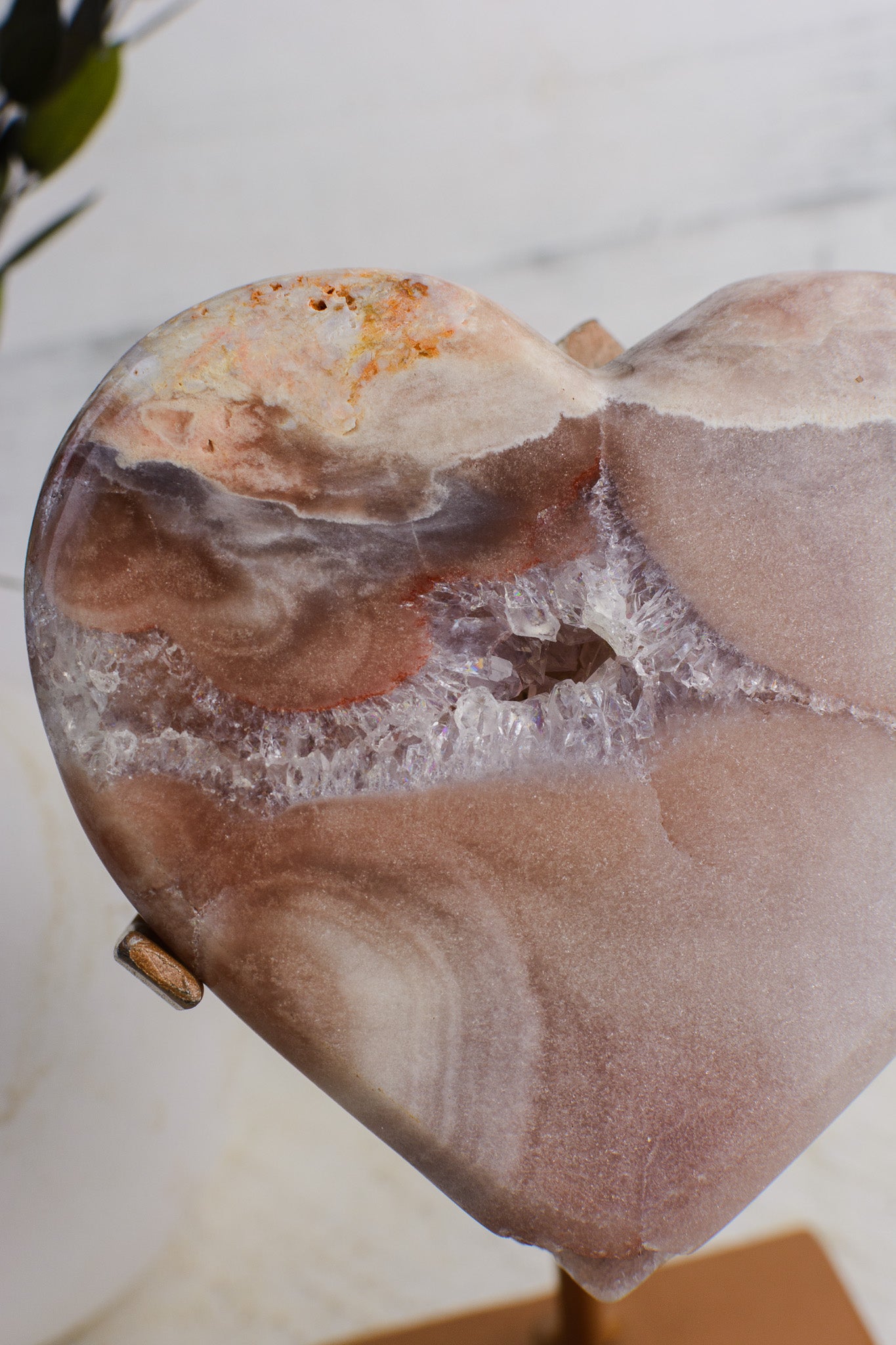 Pink Amethyst Heart on Custom Stand