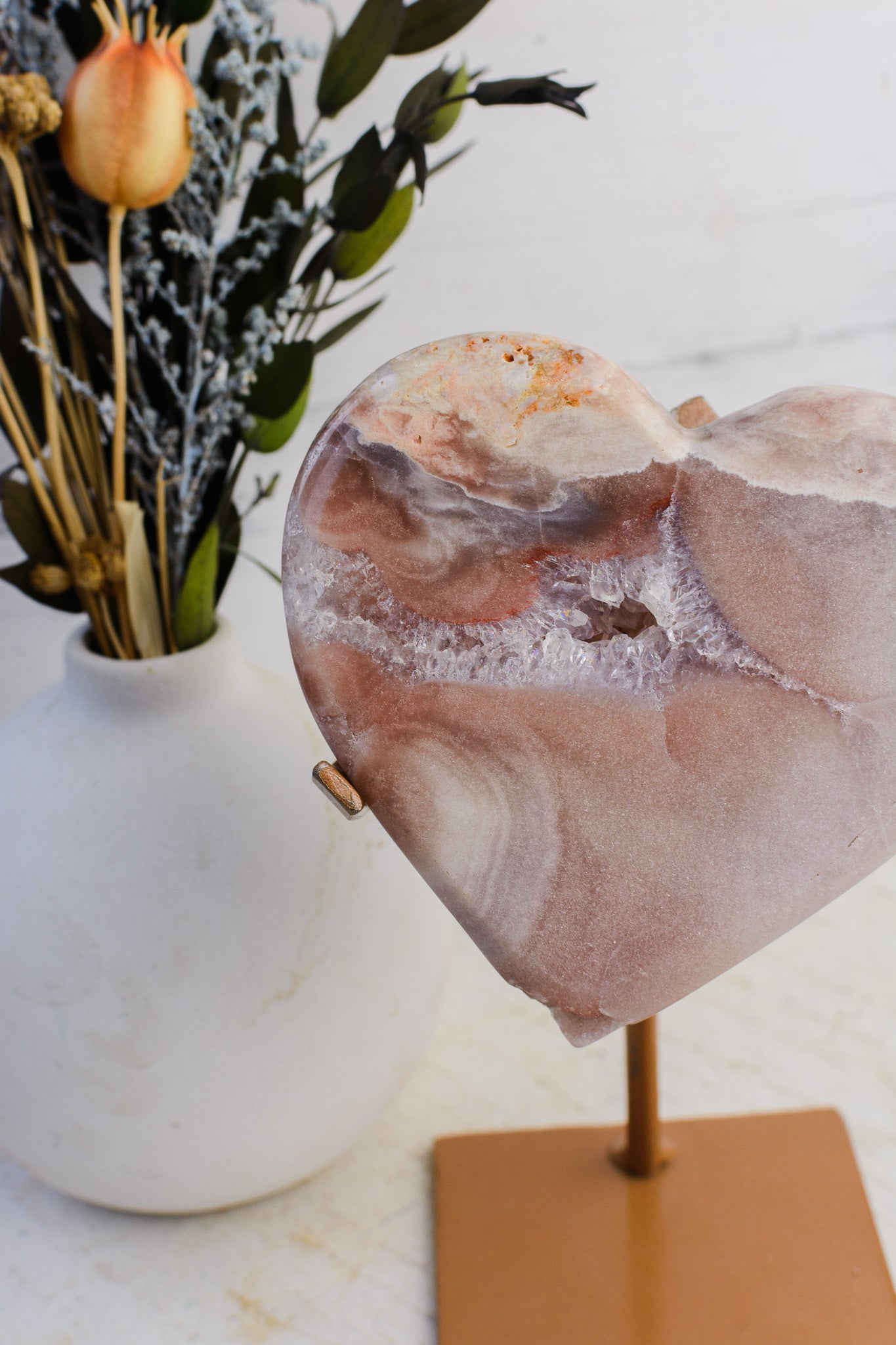 Pink Amethyst Heart on Custom Stand