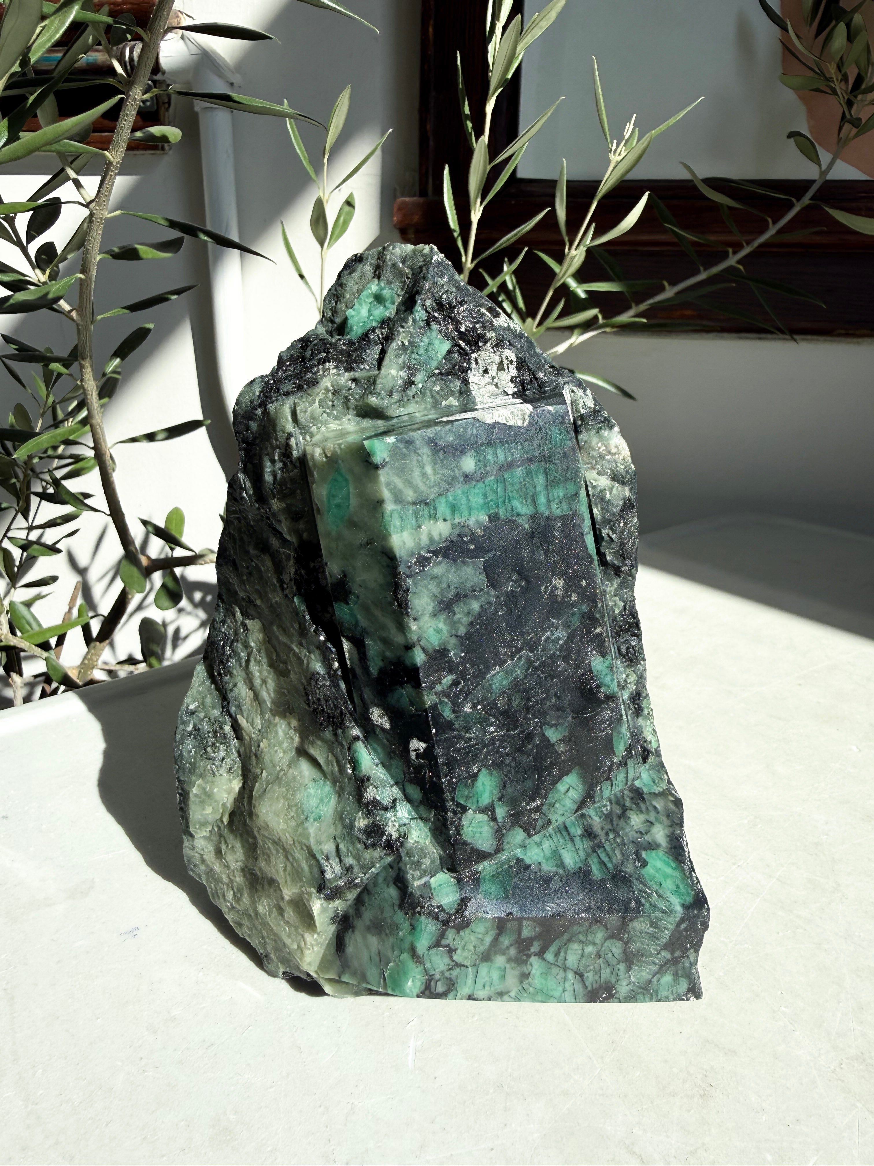 Large semi-polished emerald freeform.