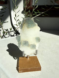 fluorite druzy quartz on wooden and metal stand
