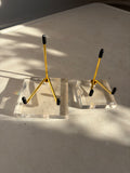 two gold stands with Acrylic Bases