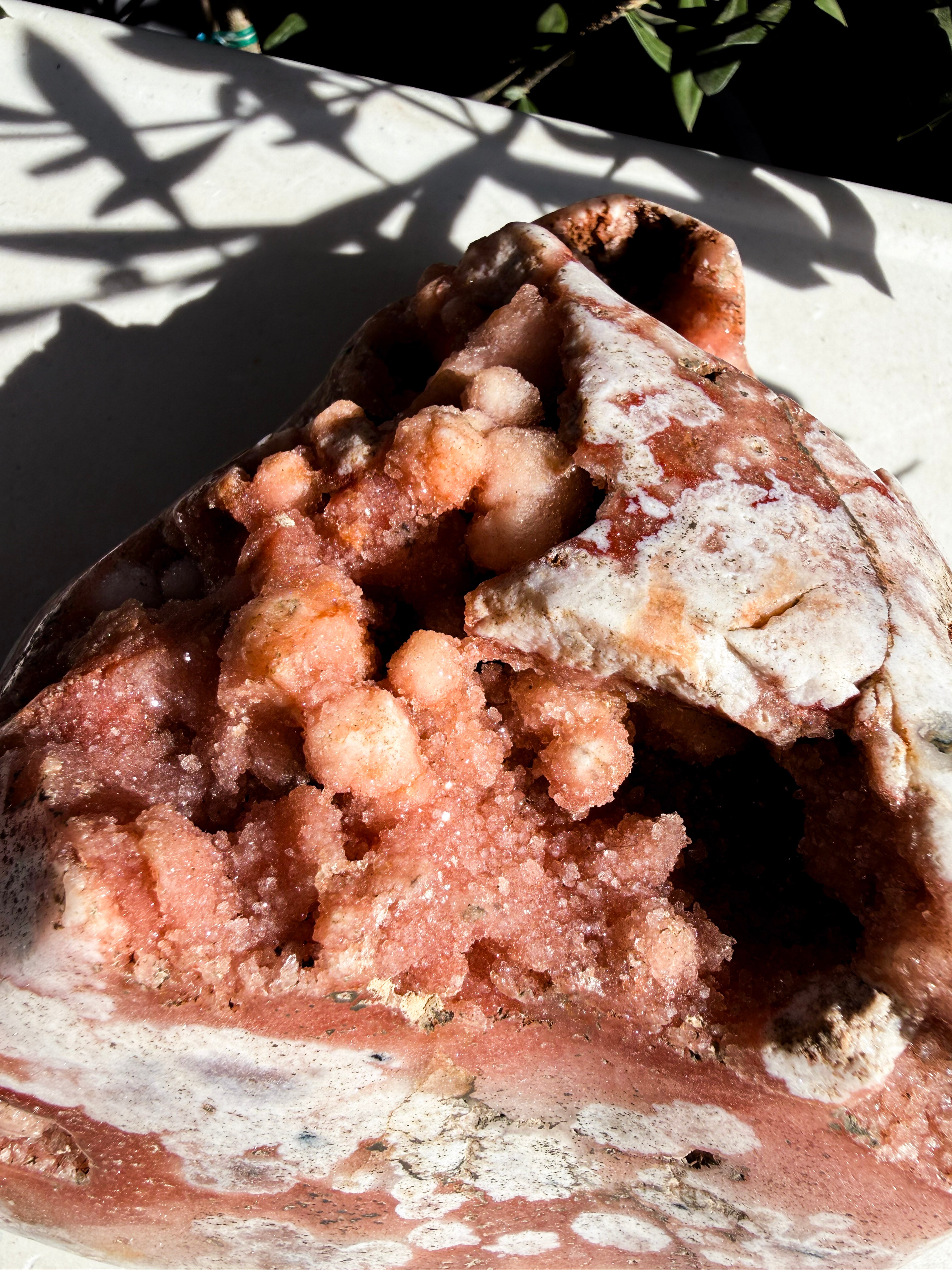 close up of pink amethyst druzy
